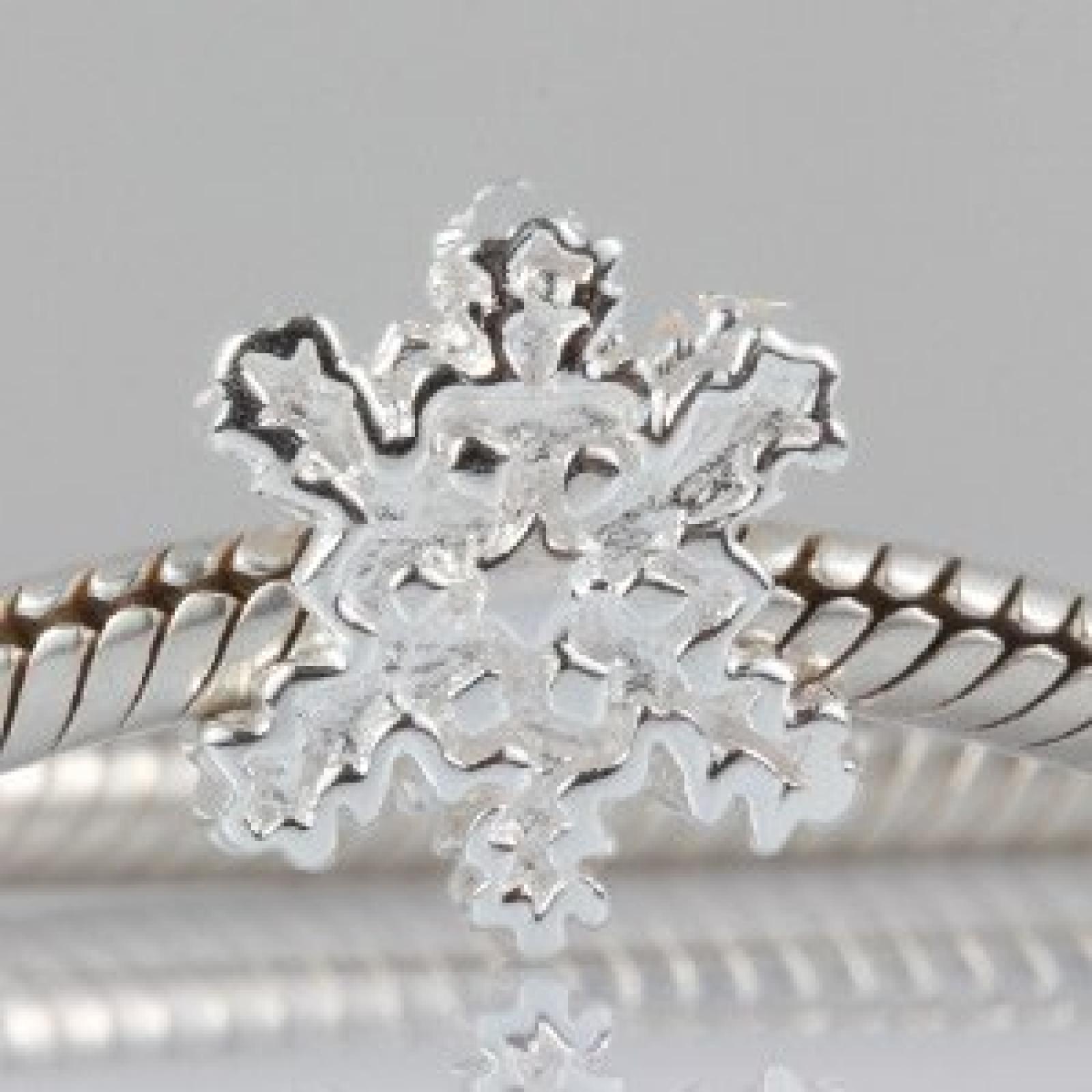 Andante-Stones Original Massiv 925 Sterling Silber Bead "Schneeflocke" Element Kugel f&uuml;r European Beads + Organzas&auml;ckchen 